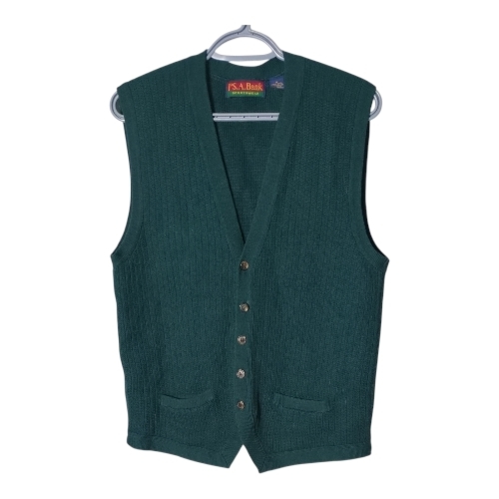 Jos A. Bank Vintage Sportswear Sweater‎ Vest 100% Wool Green Size Medium